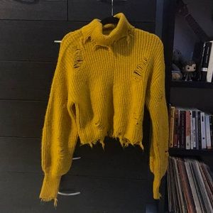 Forever 21 distressed mustard sweater.